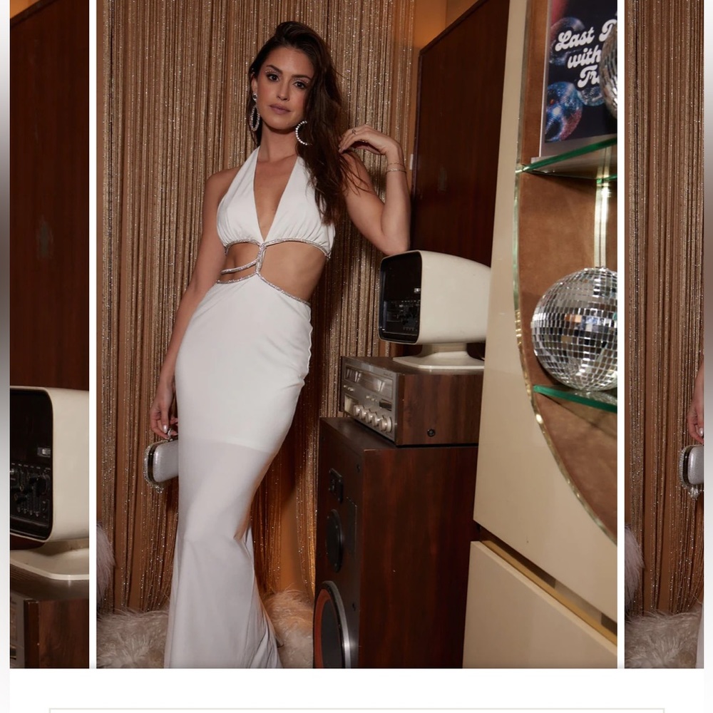 PAULINA WHITE HALTER MAXI DRESS